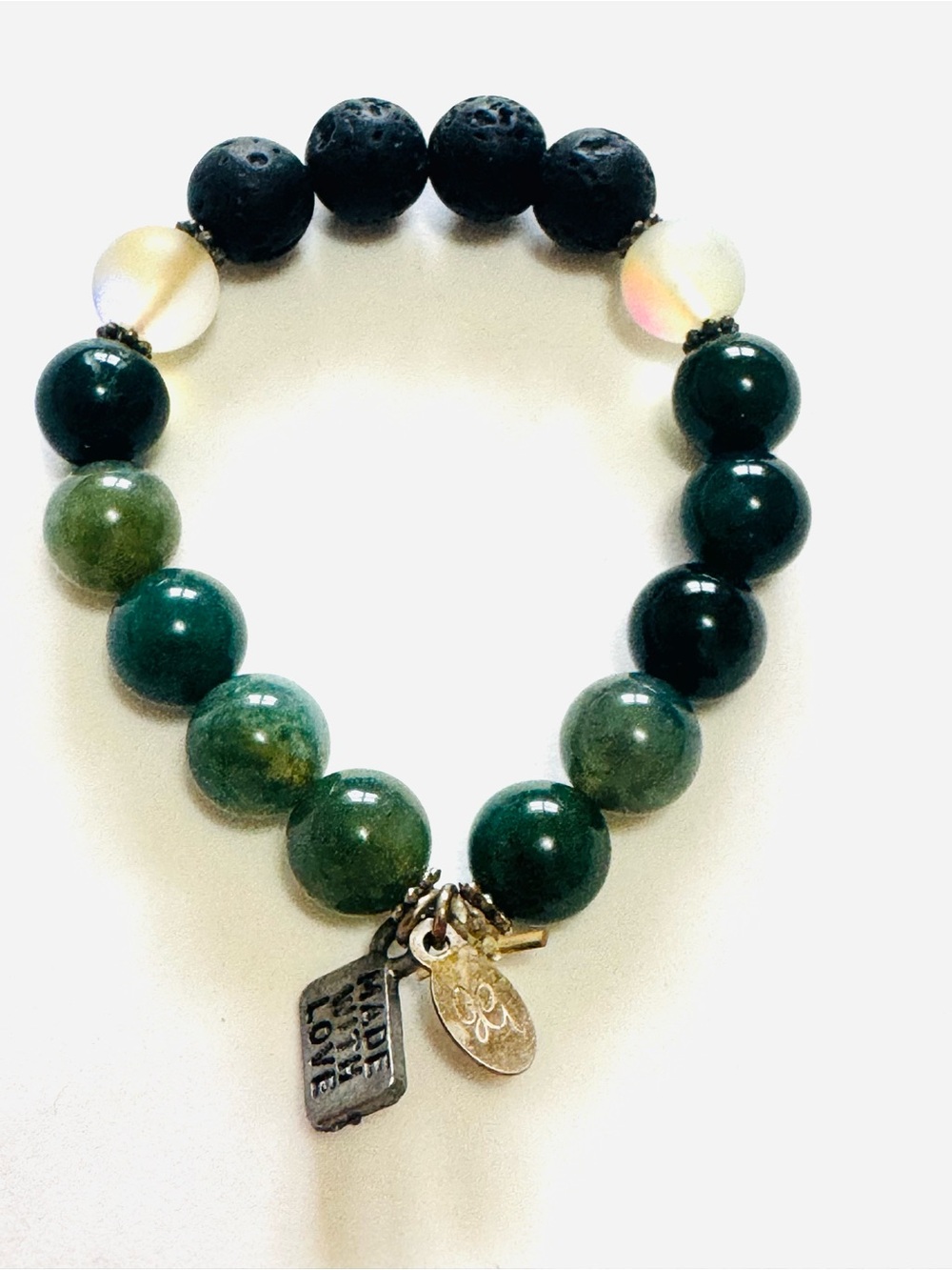 Handmade infant’s Natural Green Jade and Black Volcanic LavaRock stones Bracelet - Picture 3 of 4